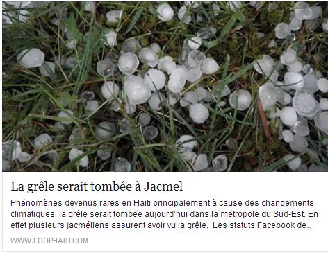 Ce lundi 30 novembre 2015 est pluvieux sur une bonne partie d’Haïti. En plus de la pluie, certaines localités du pays auraient reçues de la grêle. 
